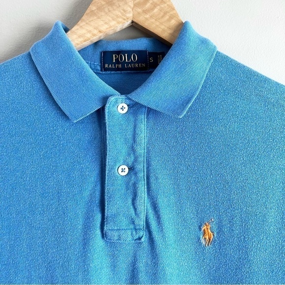 Polo Ralph Lauren Blue Polo Shirt with Orange Embroidered Pony Logo, Size Small - Picture 2 of 8